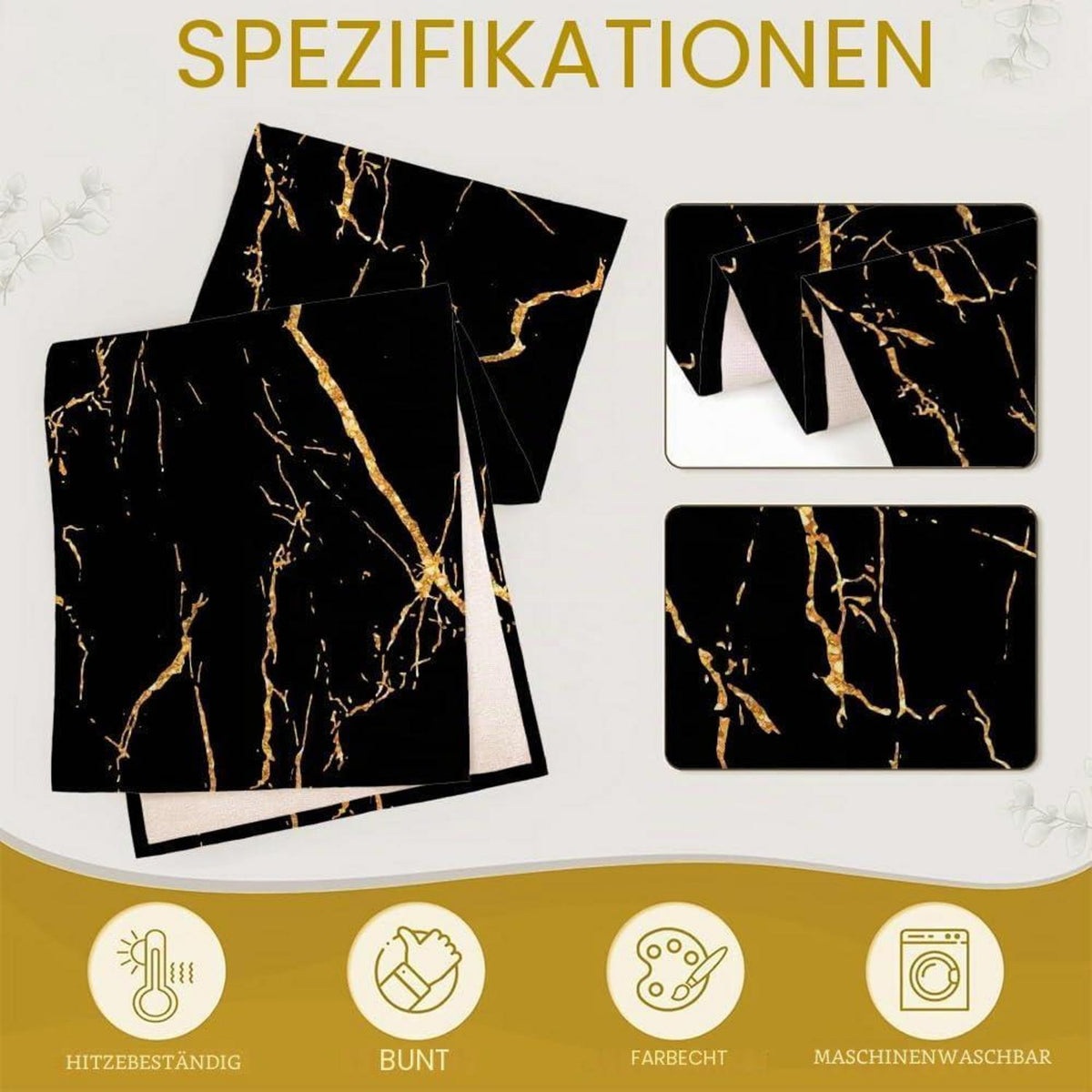 Tischläufer 240x40 cm | Abwaschbar, Schwarz Gold, Modern & Elegant