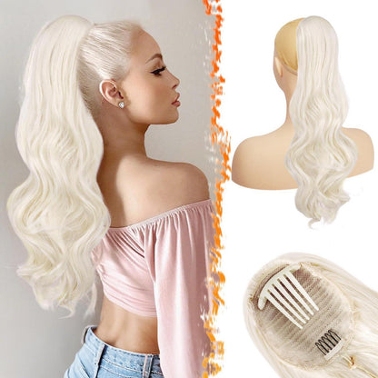 Lockiger Pferdeschwanz 50cm – Platinblond Haarverlängerung mit Clip