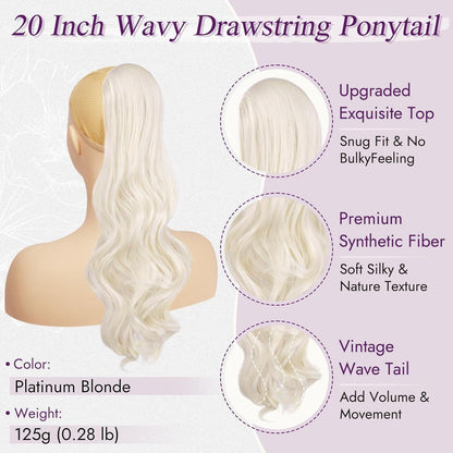 Lockiger Pferdeschwanz 50cm – Platinblond Haarverlängerung mit Clip