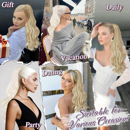 Lockiger Pferdeschwanz 50cm – Platinblond Haarverlängerung mit Clip