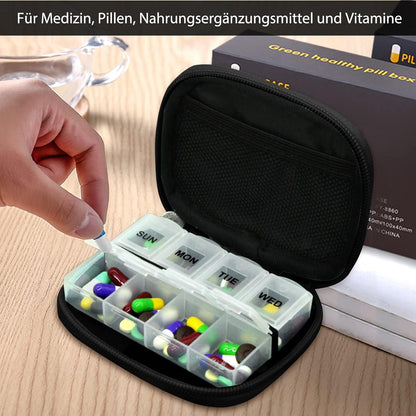 Tablettenbox 7 Tage Medikamentenbox Pillenbox Reißverschluss Schwarz