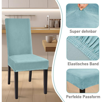 Samt Stuhlhussen Set 4er Pack – Graublau, Elastisch & Waschbar