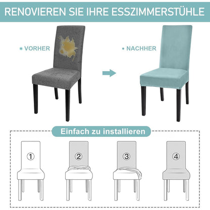 Samt Stuhlhussen Set 4er Pack – Graublau, Elastisch & Waschbar