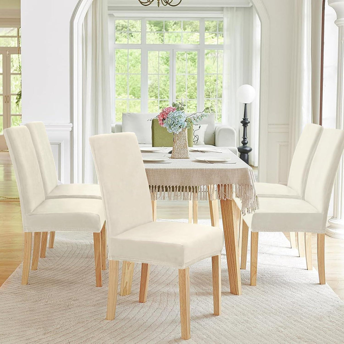 Stretch Samt Stuhlhussen 6er Set – Beige