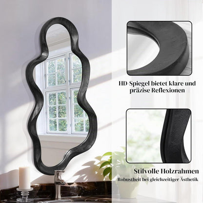 Asymmetrischer Wandspiegel Schwarz mit Holzrahmen – 76x36 cm