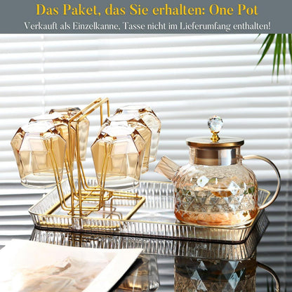 Glas Teekanne 1L mit Edelstahl Deckel - Auslaufsicher