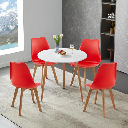 Runder Küchentisch mit 4 Esszimmerstühlen – Weiß & Rot