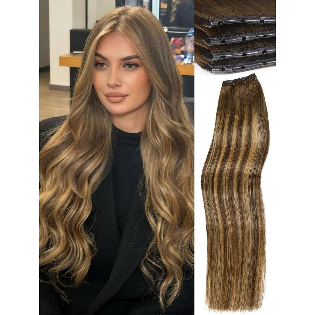 Echthaar Extensions 51 cm Blond – 2er Pack mit Micro Beads