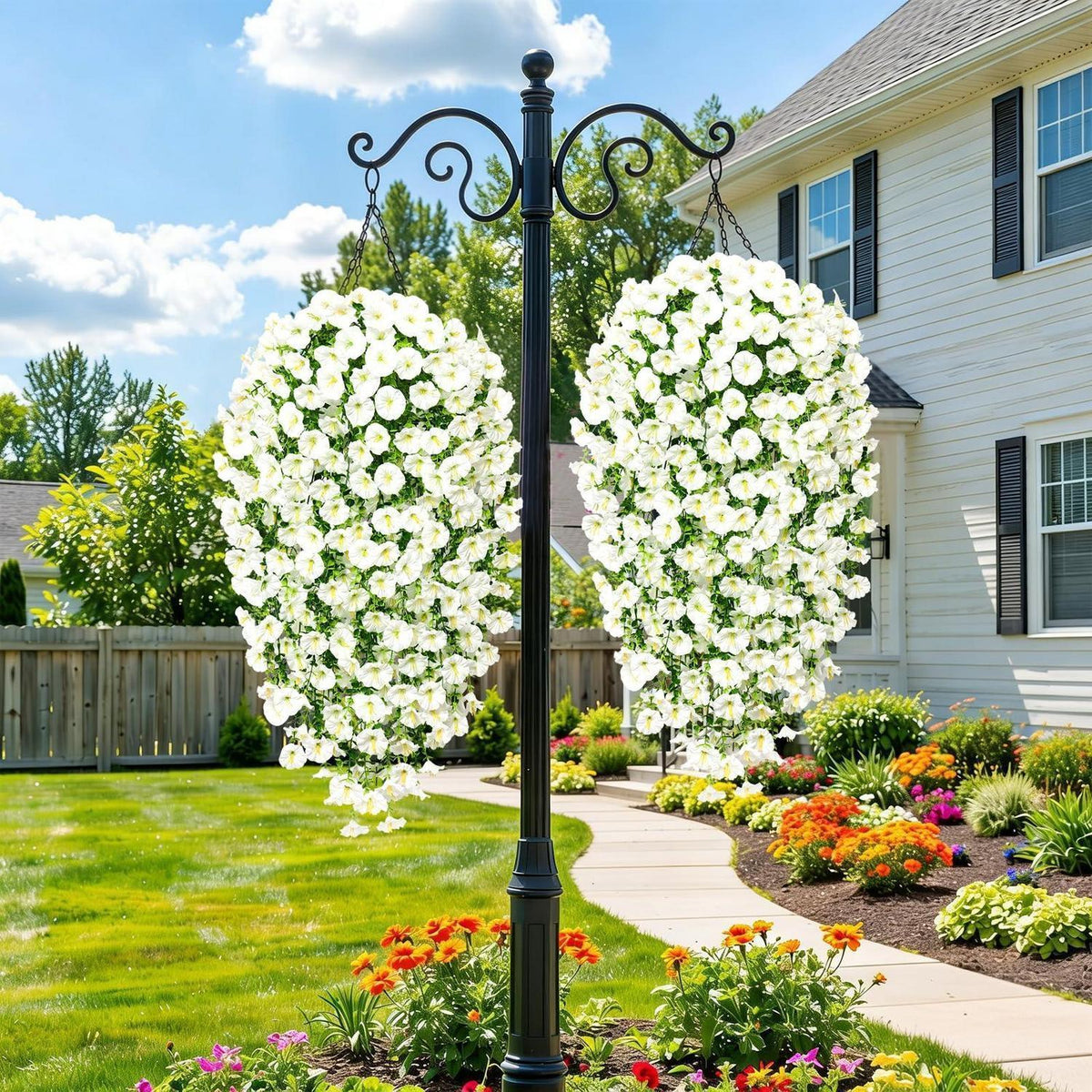 Künstliche Hängeblumen mit Eukalyptus – 4er Set Weiß