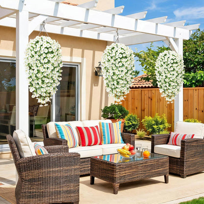 Künstliche Hängeblumen mit Eukalyptus – 4er Set Weiß
