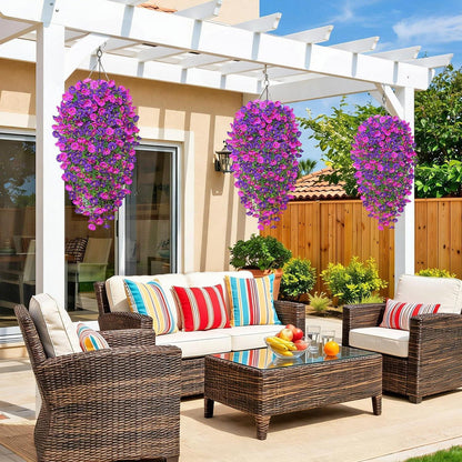 Künstliche Hängeblumen mit Eukalyptus – Lila Fuchsia 4er Set