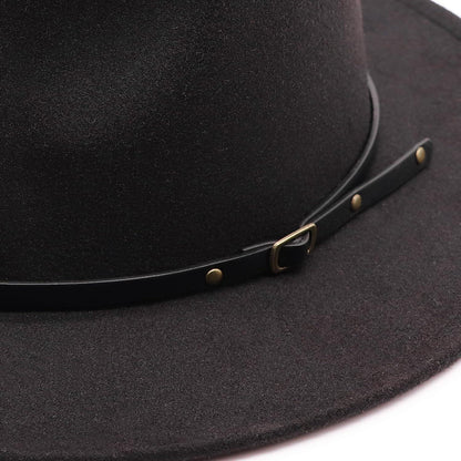 Damen Fedora Hut mit breiter Krempe & Gürtelschnalle - Panama Schlapphut