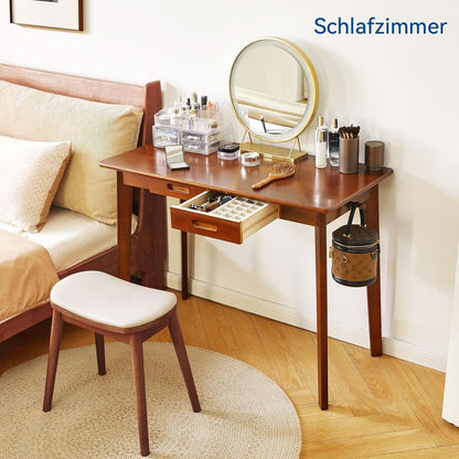 Massivholz Schreibtisch mit Schubladen und Kleiderstange, Rustikales Braun