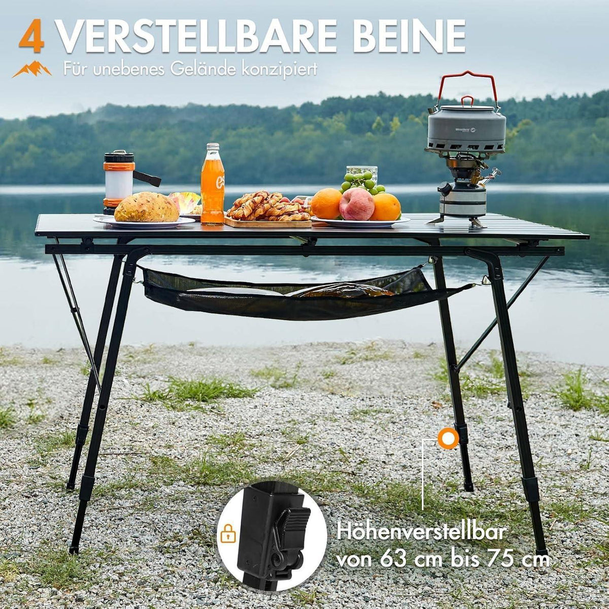 Portal Campingtisch faltbar höhenverstellbar 120x70cm Aluminium Schwarz