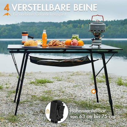 Portal Campingtisch faltbar höhenverstellbar 120x70cm Aluminium Schwarz