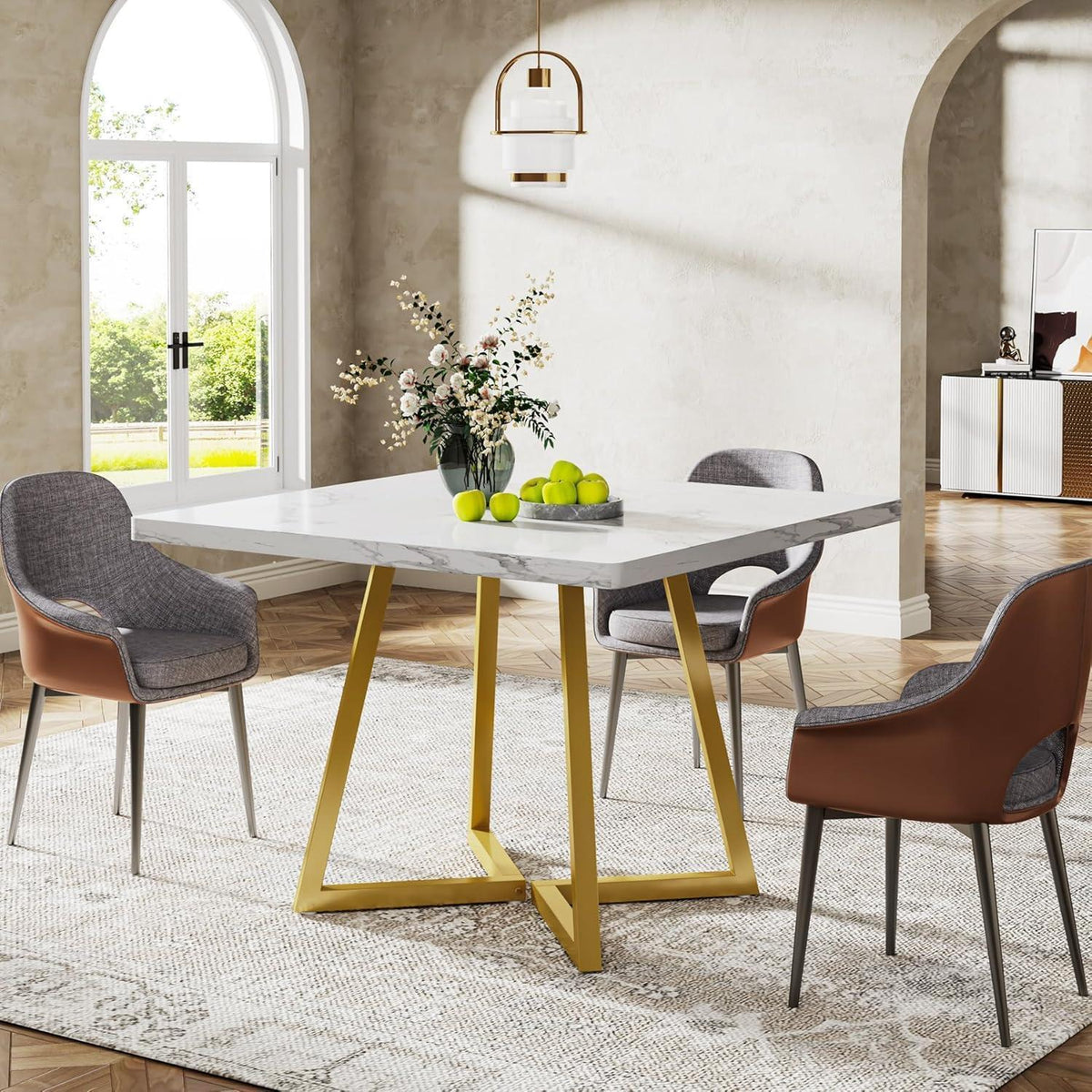 Kleiner Esstisch 80x80 cm Weiß & Gold | Küchentisch für 2-4 Personen