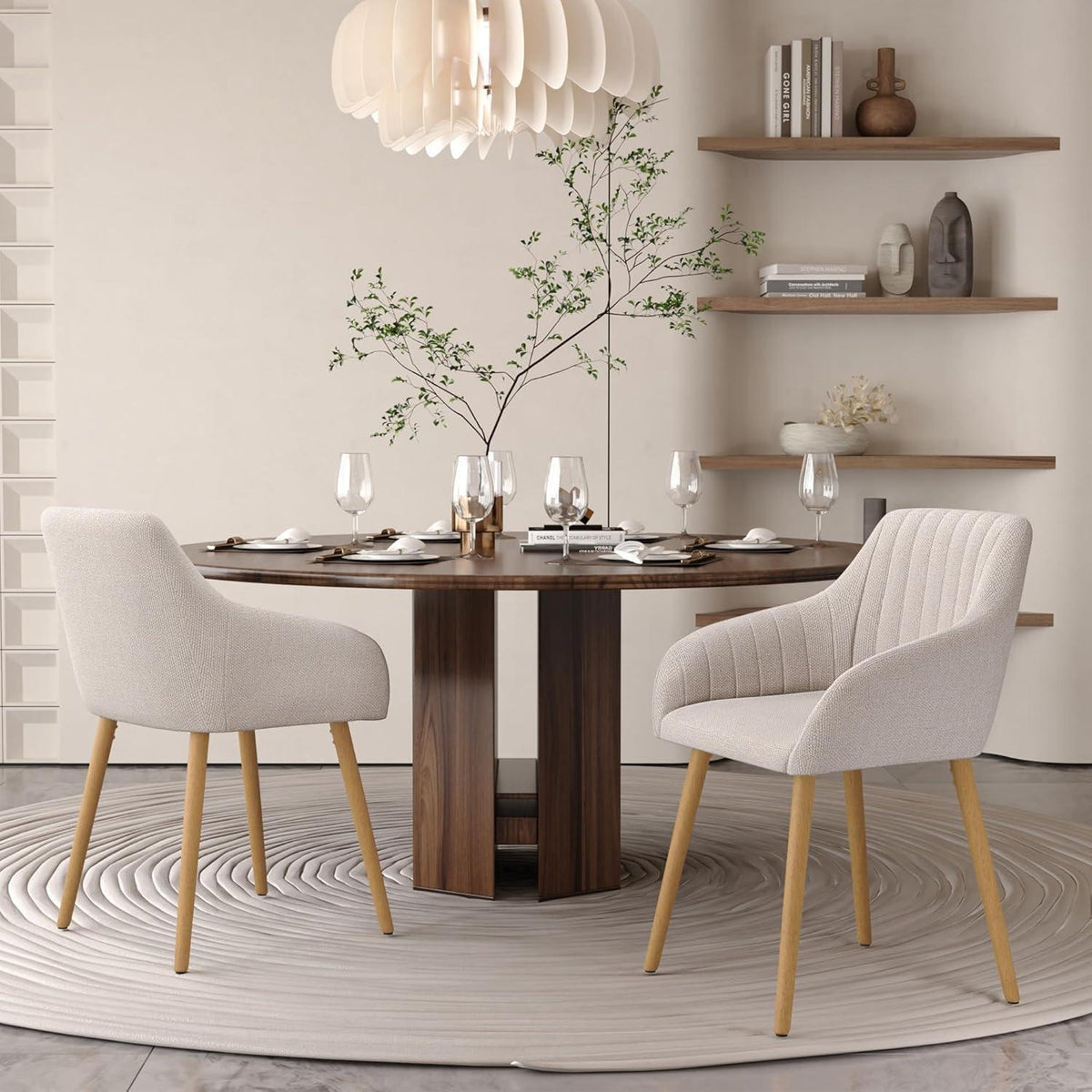 Esszimmerstühle Beige mit Armlehne – 2er Set Holzbeine