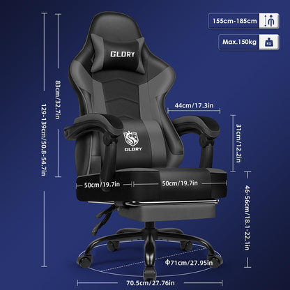 Ergonomischer Gaming Stuhl mit Fußstütze, Kopf- und