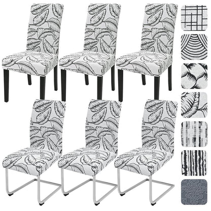 Stretch Stuhlhussen 6er Set Jacquard – Laubmuster