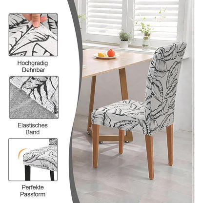 Stretch Stuhlhussen 6er Set Jacquard – Laubmuster