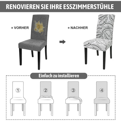 Stretch Stuhlhussen 6er Set Jacquard – Laubmuster