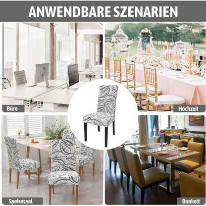 Stretch Stuhlhussen 6er Set Jacquard – Laubmuster