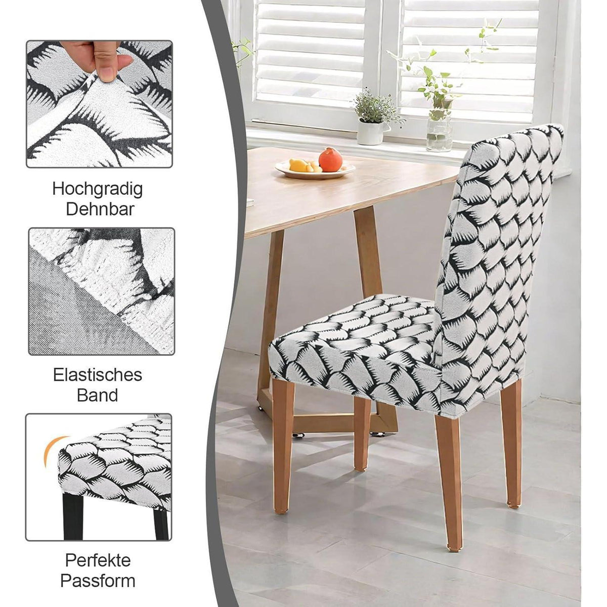 Stretch Stuhlhussen 6er Set Jacquard – Universal Bezug für Stühle