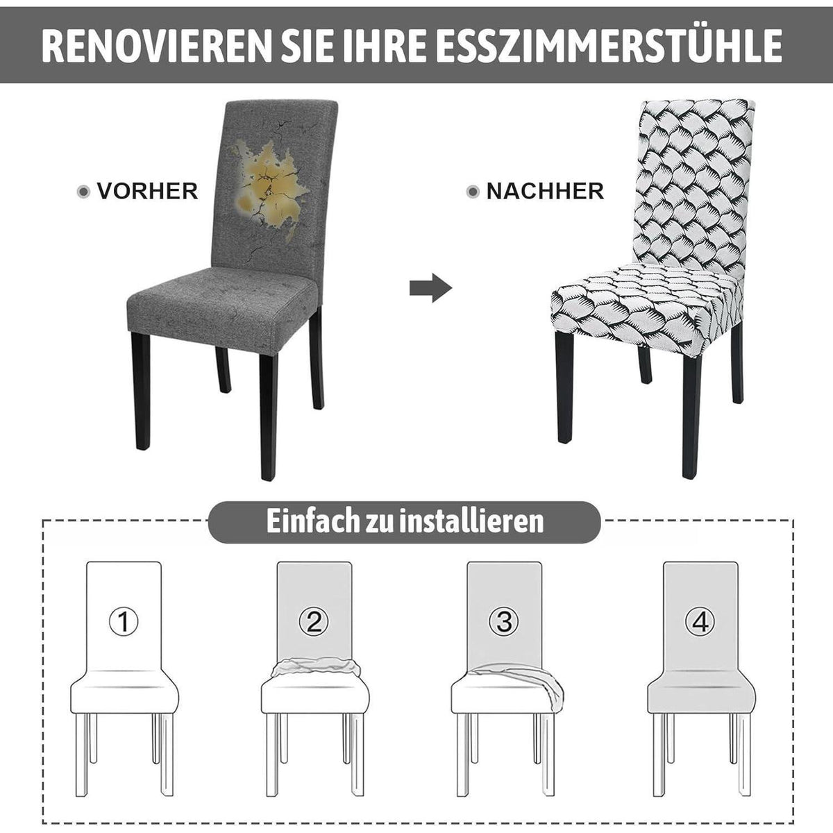 Stretch Stuhlhussen 6er Set Jacquard – Universal Bezug für Stühle
