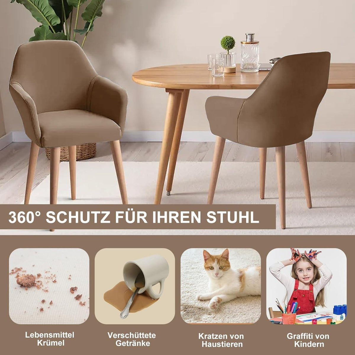Stretch Stuhlhussen 6er Set – Sesselbezug Kamel