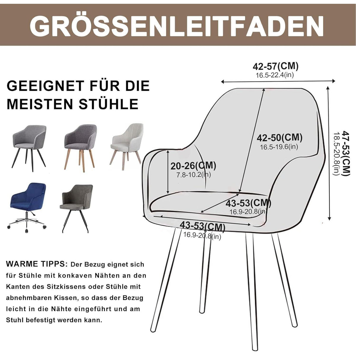 Stretch Stuhlhussen 6er Set – Sesselbezug Kamel