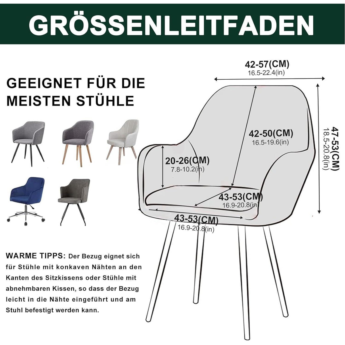 Stretch Stuhlhussen 6er Set – Grün, Abnehmbar & Waschbar