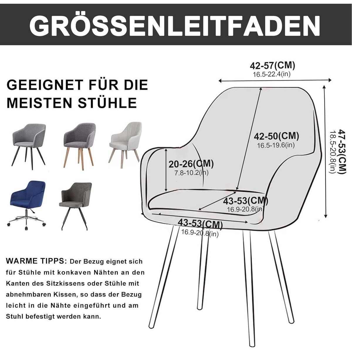 Stretch Stuhlhussen 6er Set – Sesselbezug Schwarz