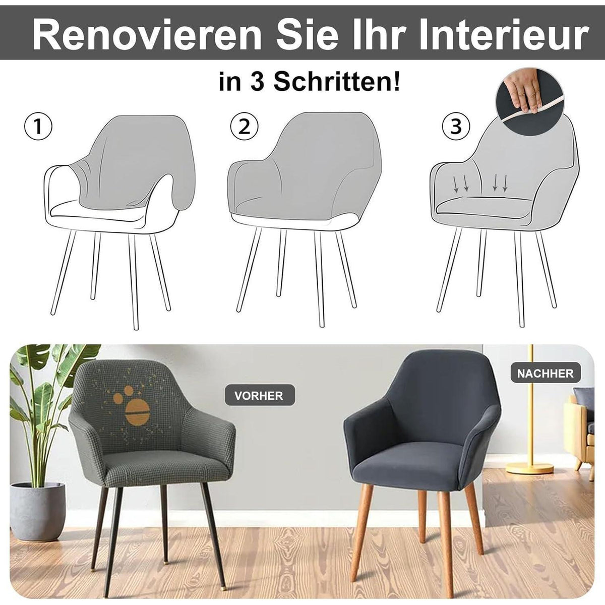 Stretch Stuhlhussen 6er Set – Grau | Sesselbezug & Schonbezug