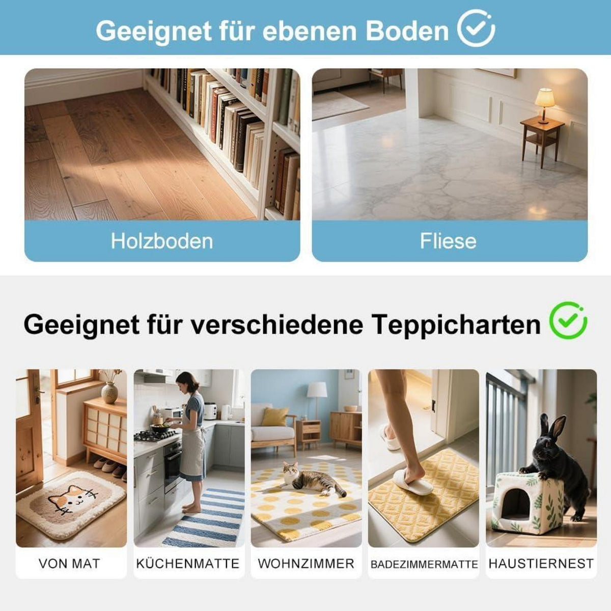 Antirutsch Teppichunterlage Waschbar – 4er Set