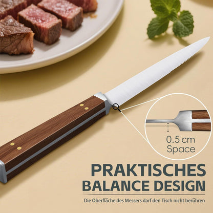 Steakmesser Set 8er Pack mit Wellenschliff & Holzgriff