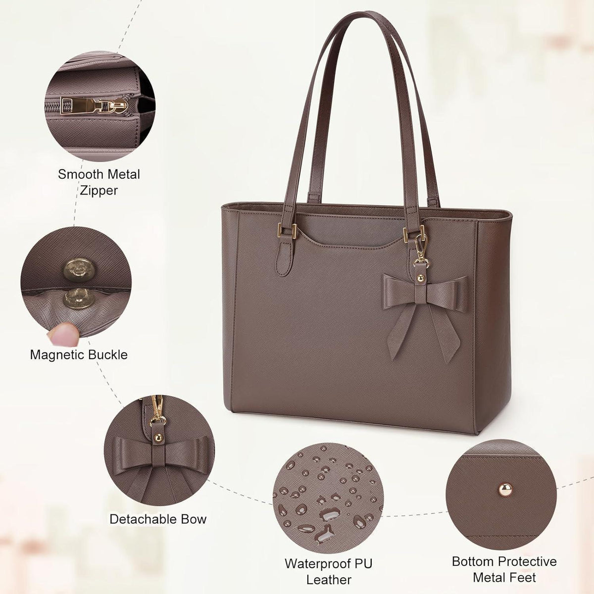 Große Handtasche mit Schmetterlingsschleife – Wasserdichte Shopper & Arbeitstasche in Lederoptik