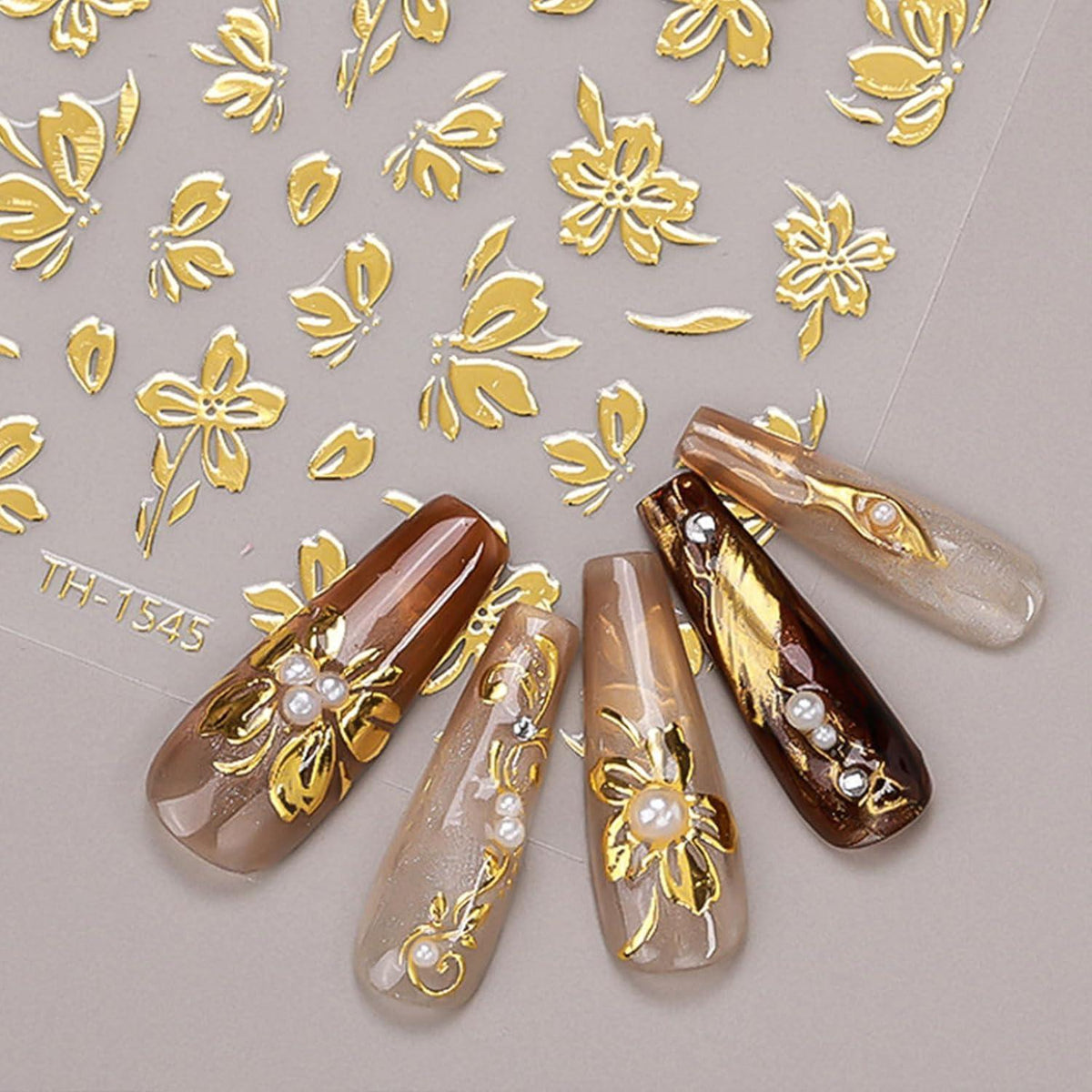 Nagelsticker Goldene Blumen – 8 Blatt Nail Art Aufkleber