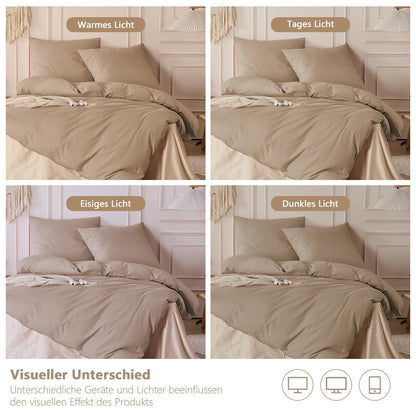 Gewaschene Baumwoll Bettwäsche Set 200x200 cm, Khaki 3tlg.