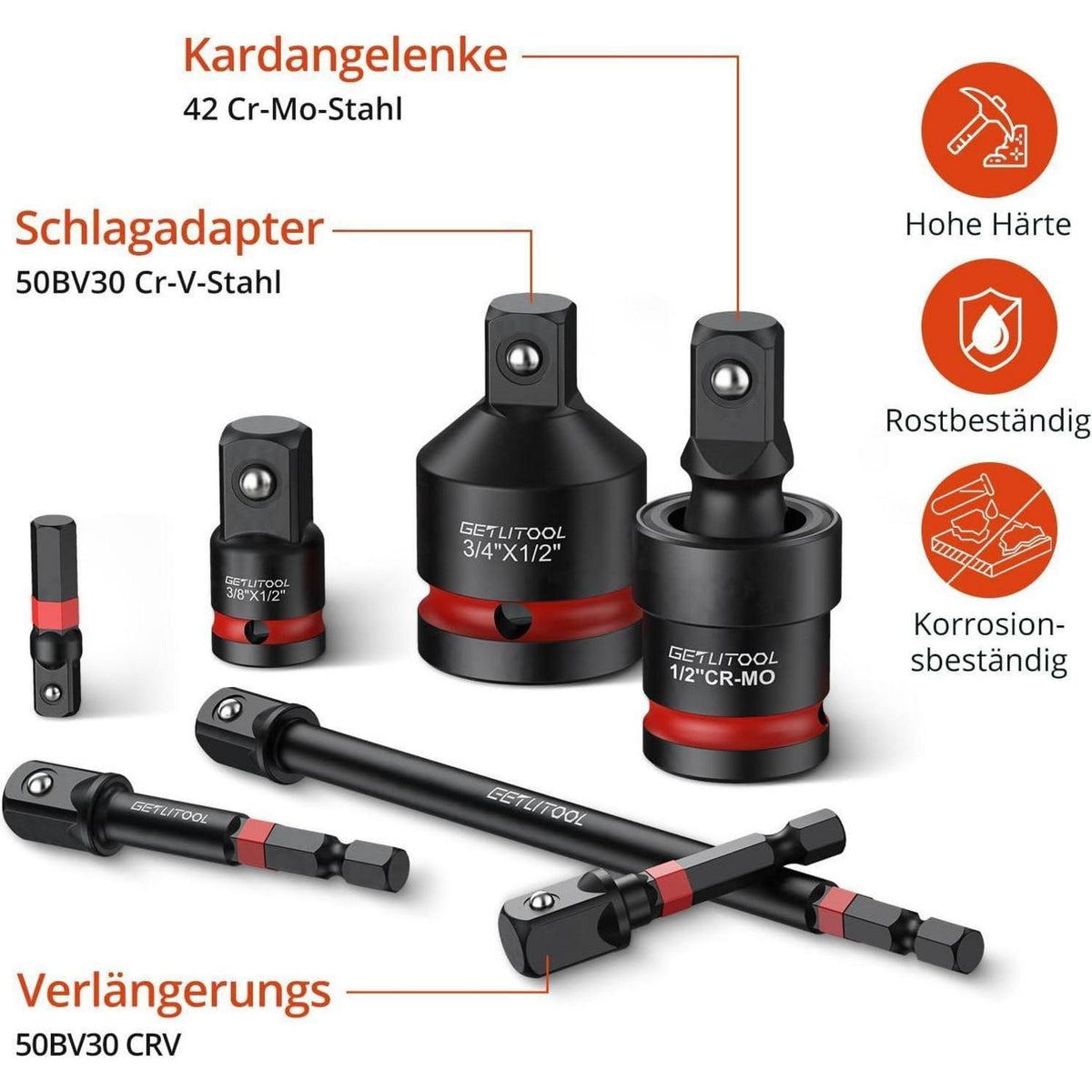 20tlg Stecknuss Adapter Set mit Kardangelenken für Profi-Werkzeug