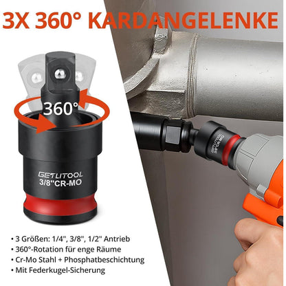 20tlg Stecknuss Adapter Set mit Kardangelenken für Profi-Werkzeug