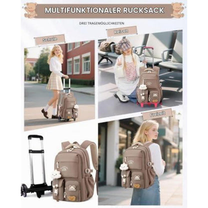 Schulrucksack Trolley Mädchen Braun – 30L, Rollen, Abnehmbar