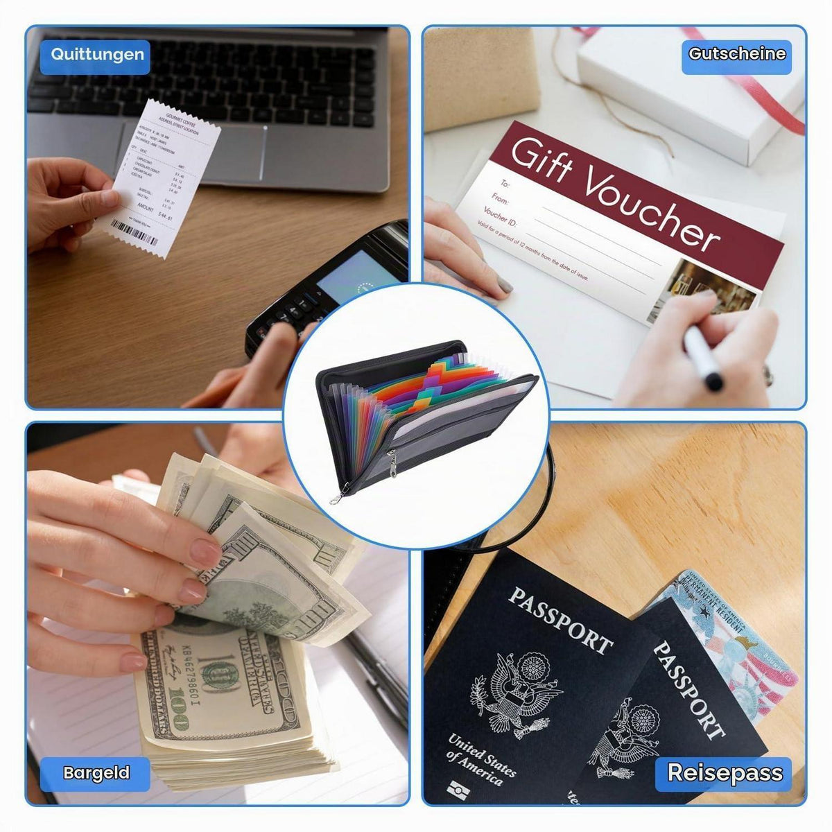 Fächermappe A5 mit Reißverschluss – Dokumenten Organizer für Reise & Büro