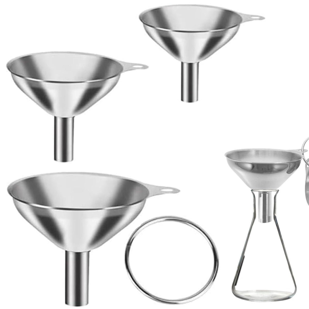 Edelstahl Trichter Set 3er – Für Küche, Öl, Mehl & Flüssigkeiten