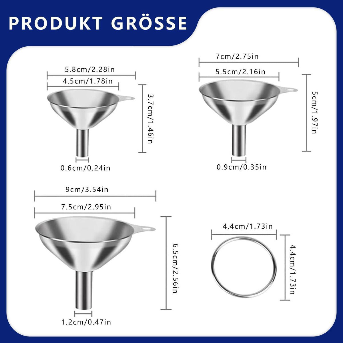 Edelstahl Trichter Set 3er – Für Küche, Öl, Mehl & Flüssigkeiten