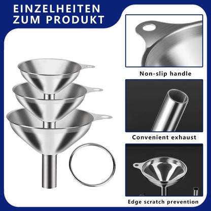 Edelstahl Trichter Set 3er – Für Küche, Öl, Mehl & Flüssigkeiten