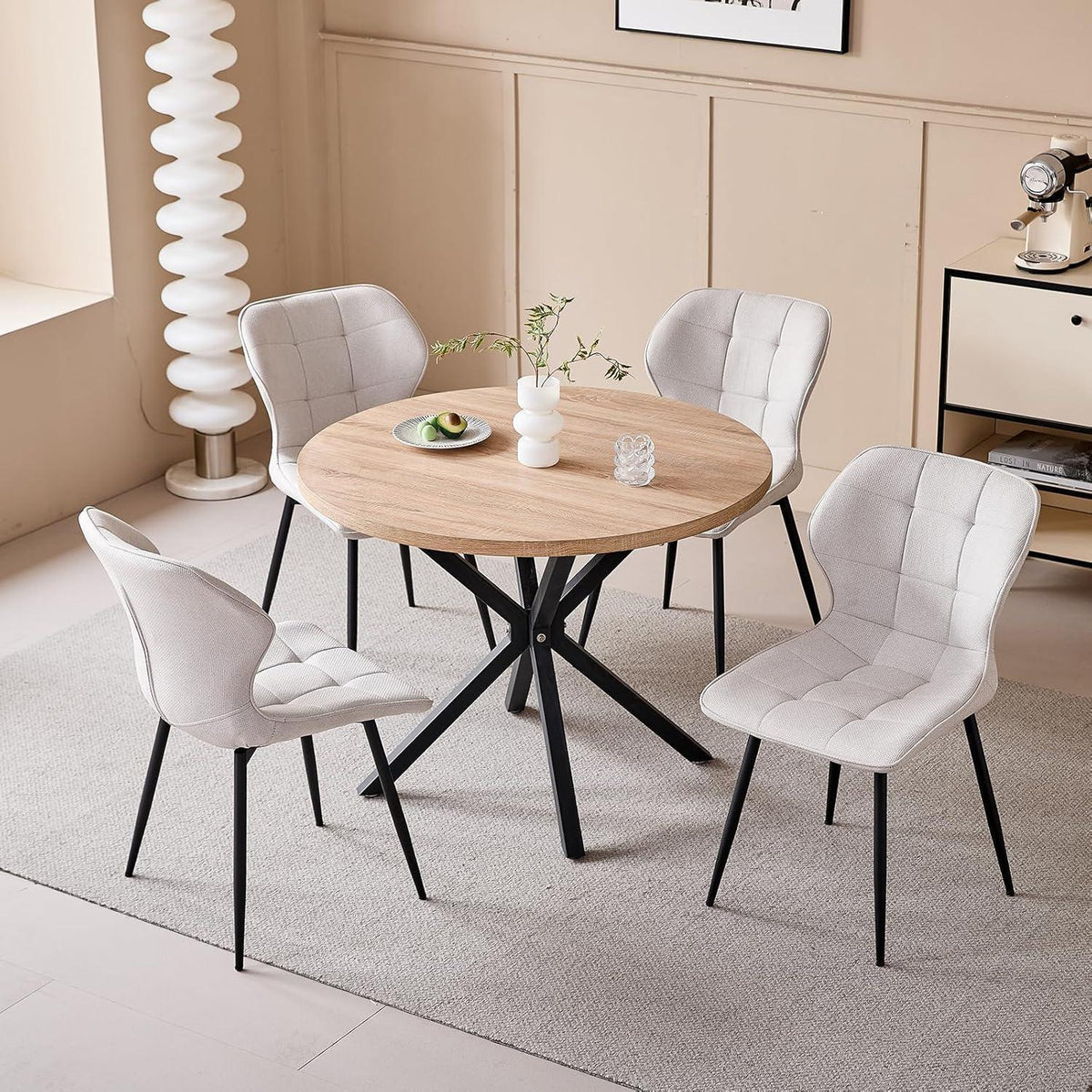 4 Esszimmerstühle Leinen, Nordisch Modern, Beige
