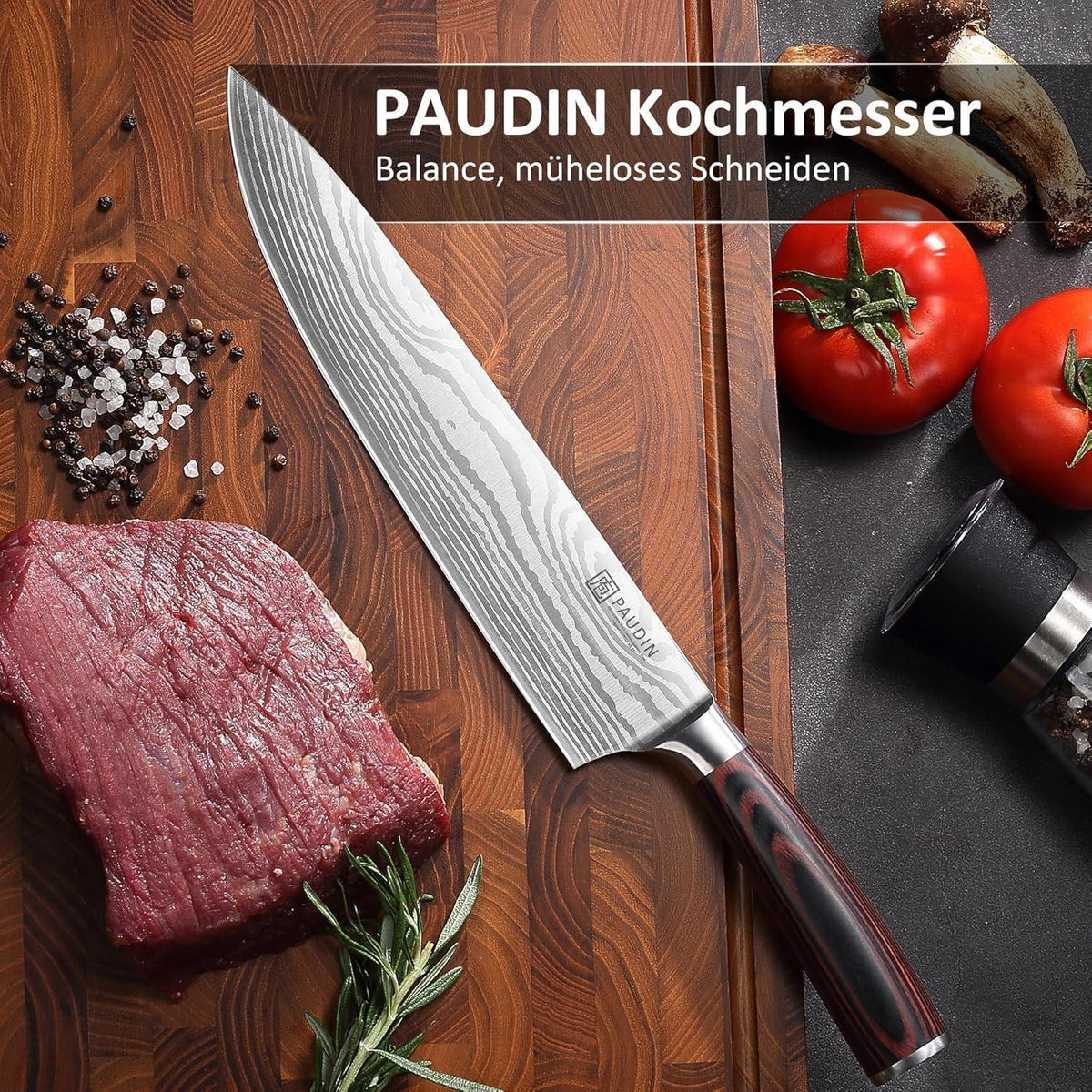Profi Kochmesser 25 cm Edelstahl mit Pakkaholz Griff