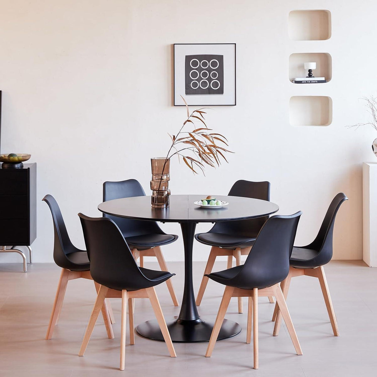 Moderner runder Esstisch 110cm – Schwarz, für 4-6 Personen
