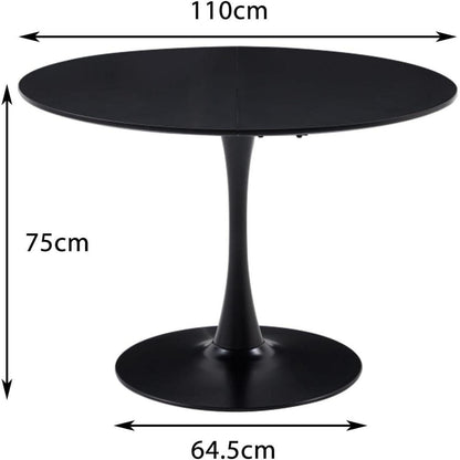 Moderner runder Esstisch 110cm – Schwarz, für 4-6 Personen
