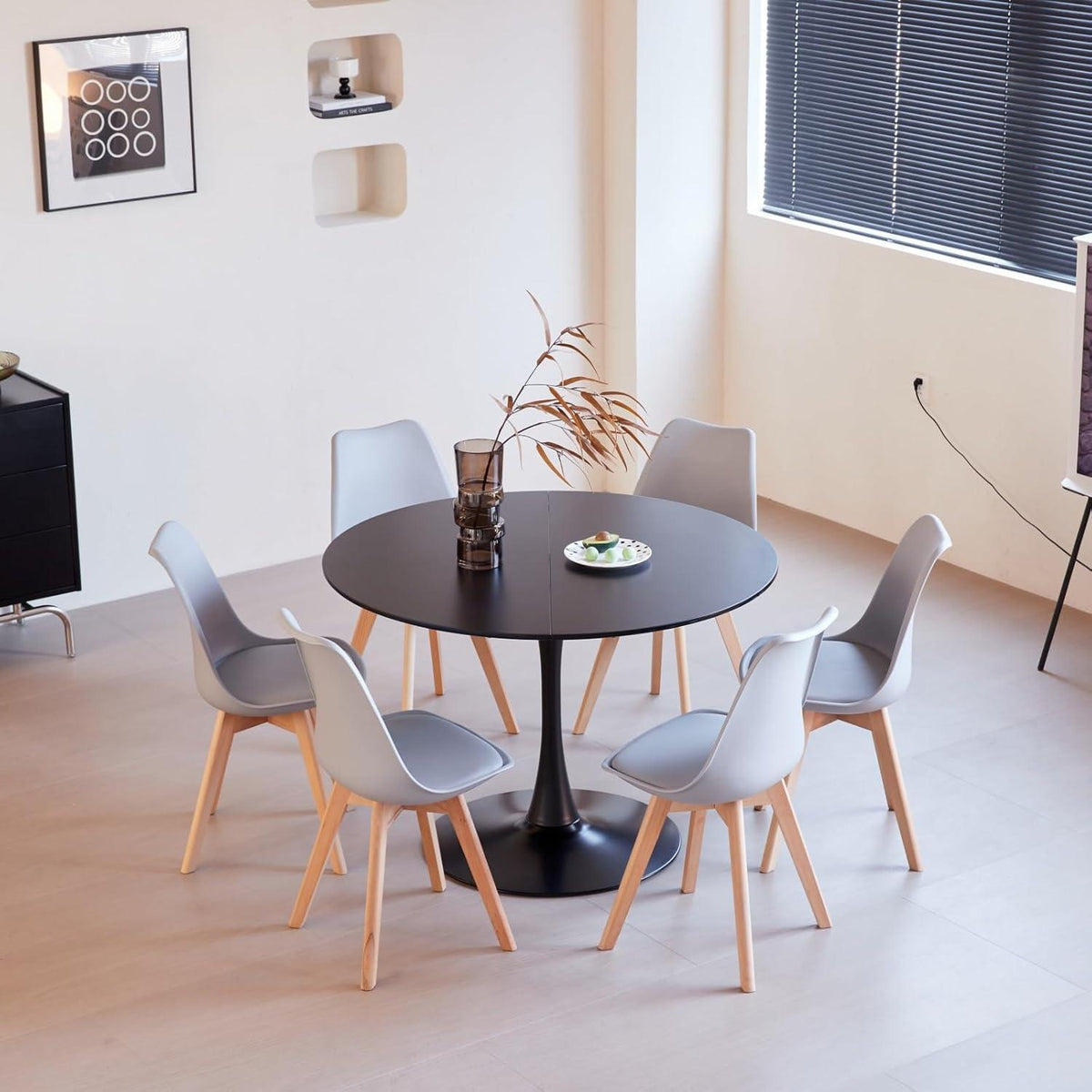 Moderner runder Esstisch 110cm – Schwarz, für 4-6 Personen